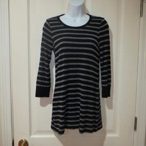 Splendid Black Silver Stripe Long Sleeve Tunic Top M
